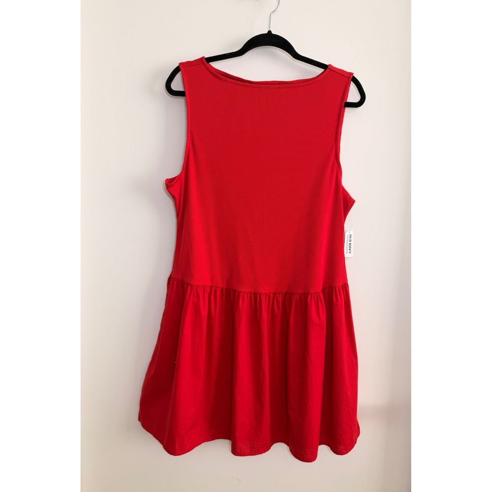 Old Navy Mini Dress Women XL Red NWT Sleeveless Drop Waist Mixed Media Ribbed